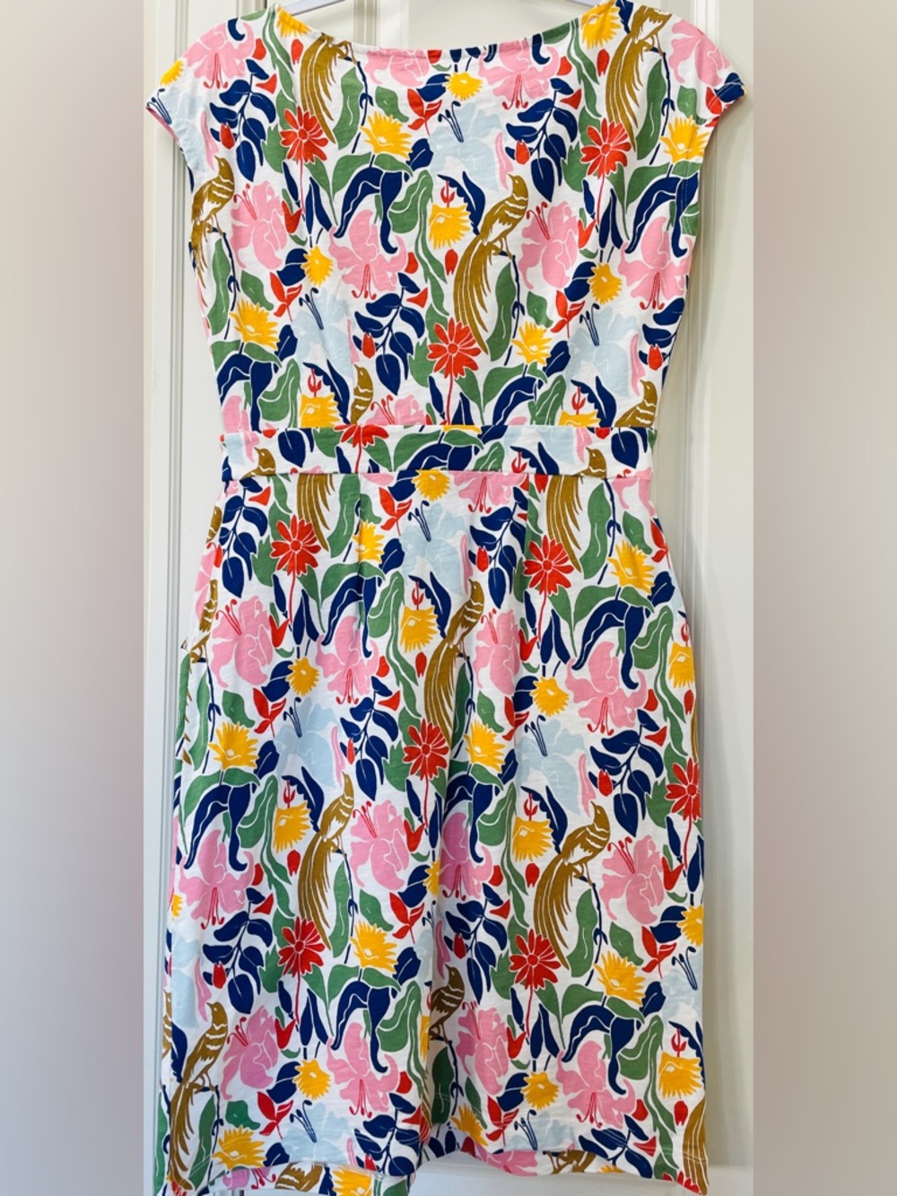 Boden Floral Bird Print Cotton Dress | Fit & Flare | Pockets | Size 6 (Approx) - Picture 5 of 7
